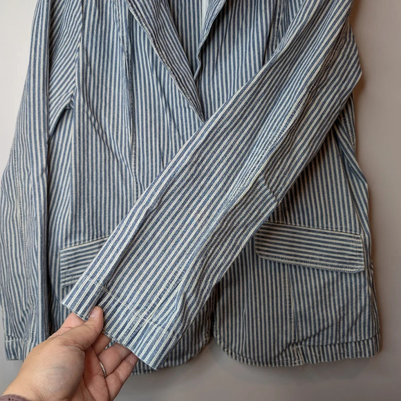 Vintage Faded Glory Striped Denim Blazer 2 Button Jacket Women's  XL Y2K 90s - Picture 7 of 10